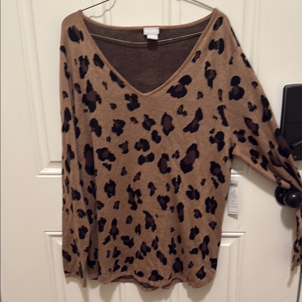 Chico's Tan and Black Leopard Print Sweater